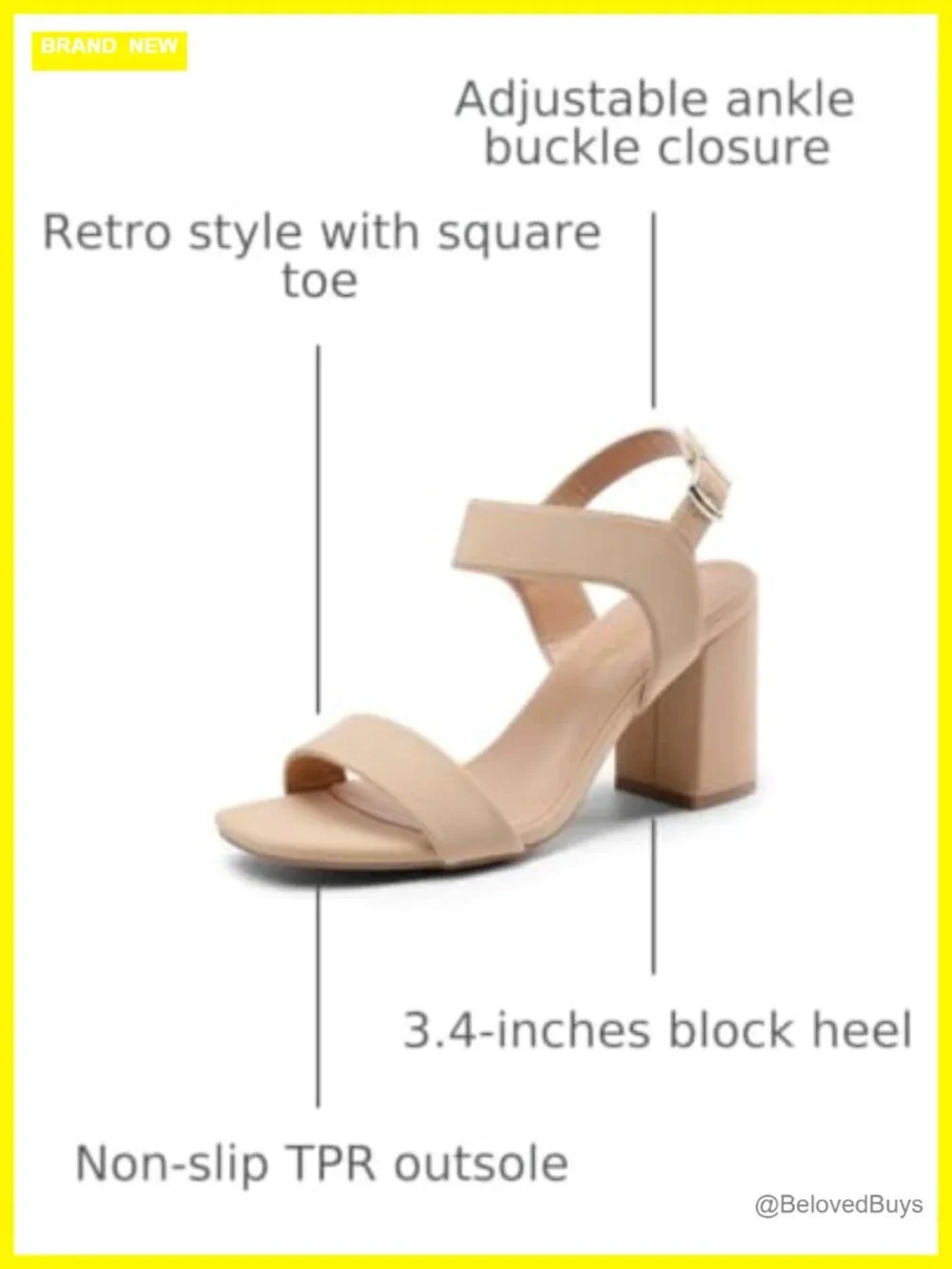 Women's Heeled Sandals Square Toe Block Heels Ankle Strap Faux Leather